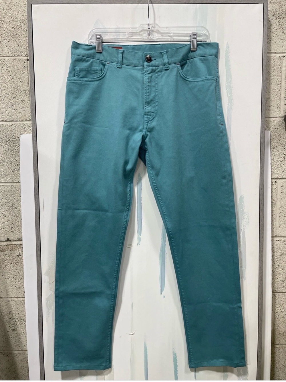 $1075 Isaia Teal 5 Pocket Pants